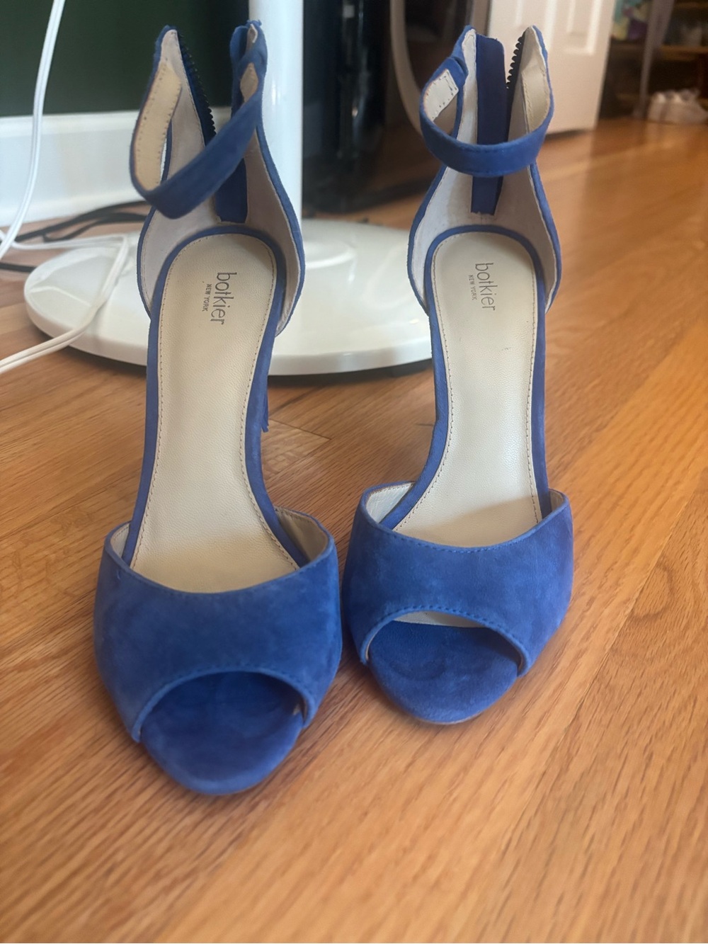 Botkier Cobalt Blue Suede Ankle-Strap Peep-Toe Heels